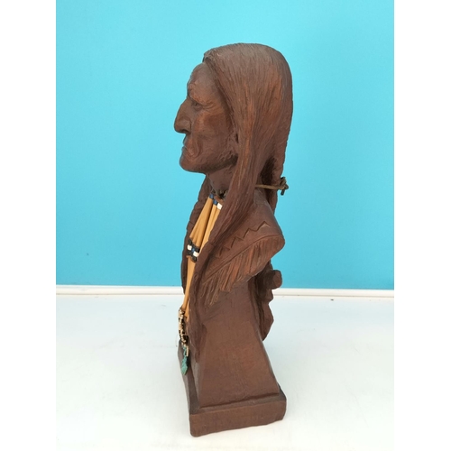 324 - Resin Wood Effect 44cm Red Indian Bust. Signed to Base.