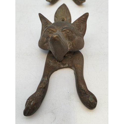 332 - Brass Fox Head Door Knocker plus a Horseshoe Door Decoration with Fox Head and Tail.