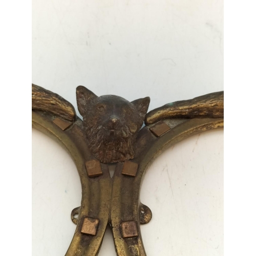 332 - Brass Fox Head Door Knocker plus a Horseshoe Door Decoration with Fox Head and Tail.