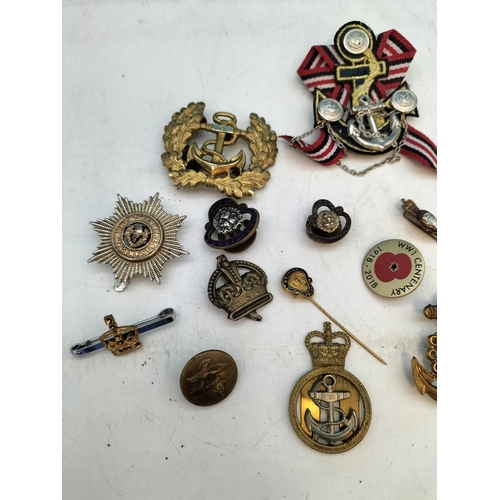 334 - Collection Of Military Badges and Buttons plus Fire Service Badges and Pins.