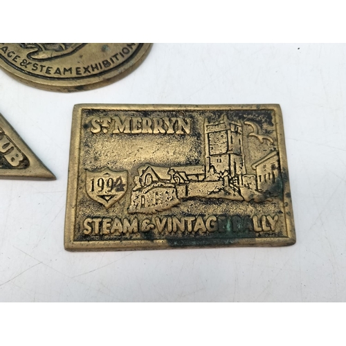 396 - 4 x Brass Steam Rally Plaques 1988-1992. Largest 15cm x 8cm.