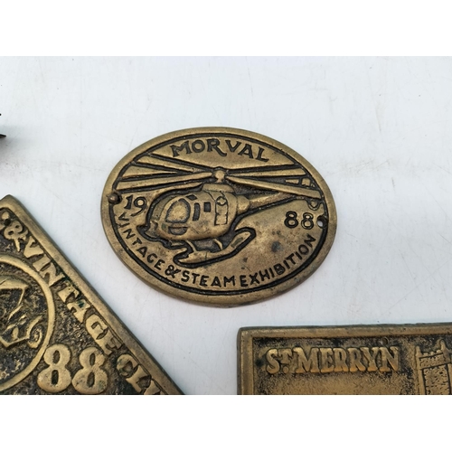 396 - 4 x Brass Steam Rally Plaques 1988-1992. Largest 15cm x 8cm.