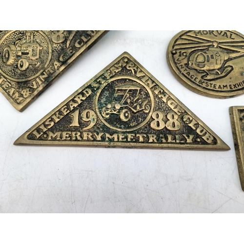 396 - 4 x Brass Steam Rally Plaques 1988-1992. Largest 15cm x 8cm.