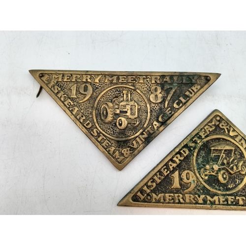 396 - 4 x Brass Steam Rally Plaques 1988-1992. Largest 15cm x 8cm.