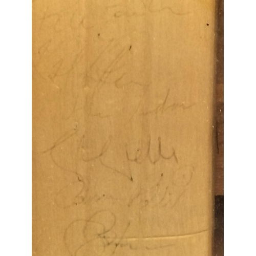 41 - 1950's -1960's Signed Derbyshire Small Cricket Bat in Display Cabinet to include Signatures of John ... 