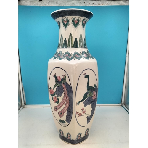 412 - Large 61cm Oriental Style Vase with Bird and Flower Design. A/F to Design Near Base. Collection Only... 