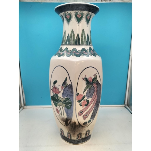 412 - Large 61cm Oriental Style Vase with Bird and Flower Design. A/F to Design Near Base. Collection Only... 