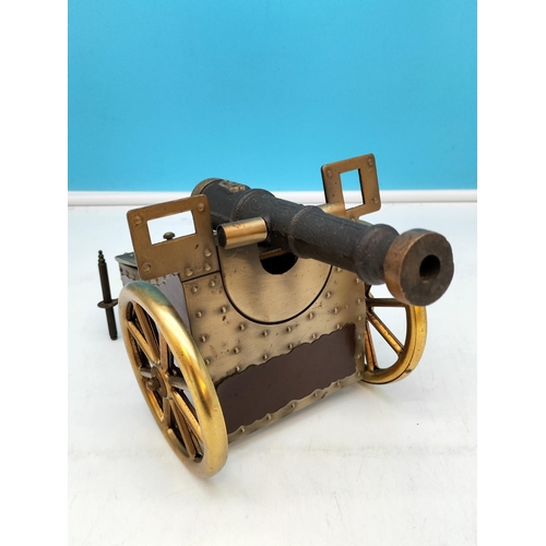 454 - Reproduction Powder Flask, Miniature Rifle plus Cannon Model. 15cm High, 28cm x 15cm.