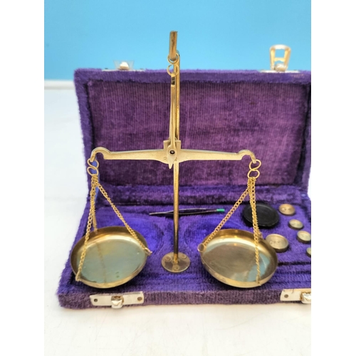 464 - Set of Scales with Weights in Velvet Lined Box.