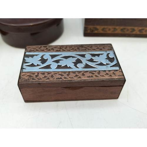 492 - Small Wooden Writing Slope plus a Collection of Boxes to include Snuff Box. (Total 7 ). Largest 9cm ... 