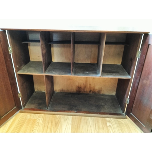 511 - Two Door Wooden Cupboard with Stationery Compartments. 48cm High, 64cm x 23cm. Collection Only.