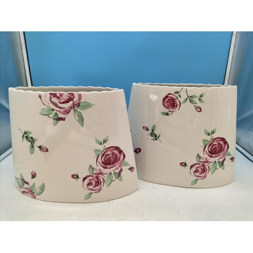 143 - Boxed 2 x Royal Doulton Ripple Vases in the 'Rose Clouds' Pattern. 25cm High, 31cm x 11cm.