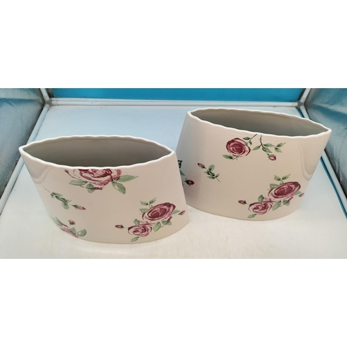 143 - Boxed 2 x Royal Doulton Ripple Vases in the 'Rose Clouds' Pattern. 25cm High, 31cm x 11cm.