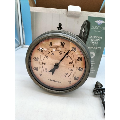 146 - Boxed St Pancras Station Clock and Thermometer. Clock Face 15cm Diameter.