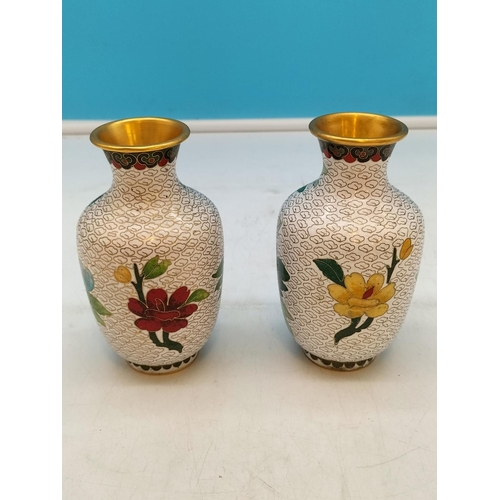 160 - Pair of 13cm Cloisionne Floral Pattern vases.