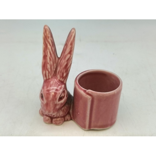 165 - Rare Pink Sylvac Rabbit Match Pot Holder 1270. 8cm x 8cm x 4.5cm.