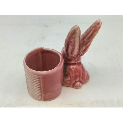 165 - Rare Pink Sylvac Rabbit Match Pot Holder 1270. 8cm x 8cm x 4.5cm.