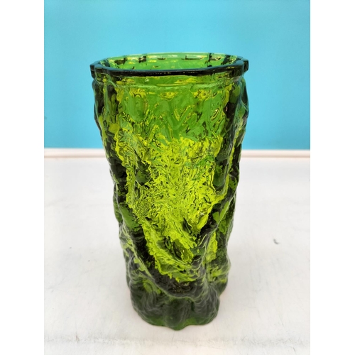 172 - Whitefriars Style Green Meadow Bark Vase. 20cm High.