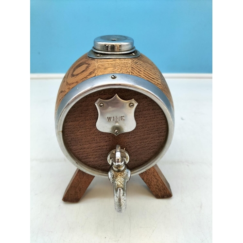 174 - Wooden Oak and Silver Plate Wine Barrel. 17cm High, 16cm x 13cm.