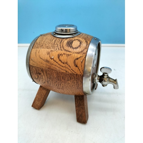 174 - Wooden Oak and Silver Plate Wine Barrel. 17cm High, 16cm x 13cm.