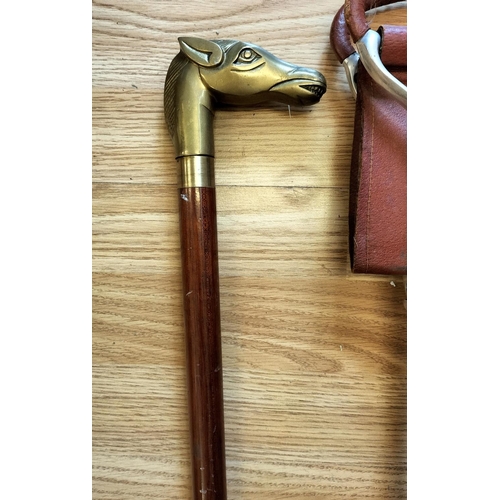 187 - Brass Horse Head 85cm Walking Stick plus Shooting Stick.