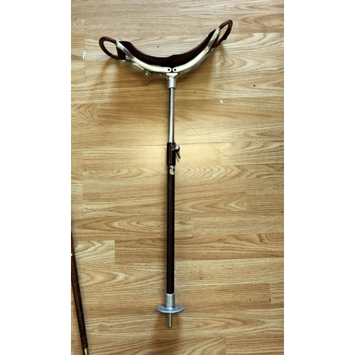 187 - Brass Horse Head 85cm Walking Stick plus Shooting Stick.