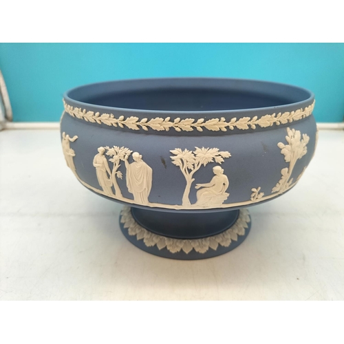 188 - Wedgwood Blue Jasper Footed Bowl. 13cm High, 22cm Diameter.