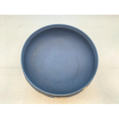 188 - Wedgwood Blue Jasper Footed Bowl. 13cm High, 22cm Diameter.