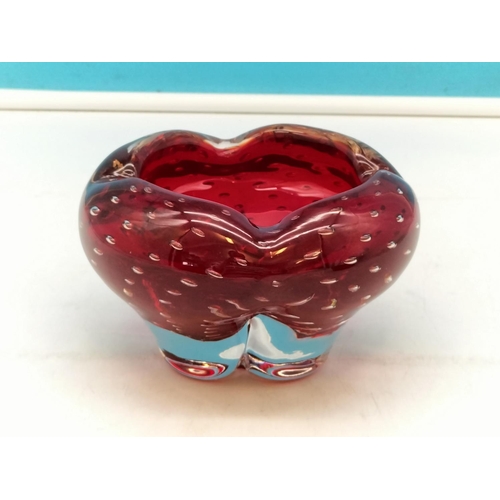 217 - Whitefriars Ruby Red Controlled Bubble Molar Bowl. 9cm High, 14cm Diameter.