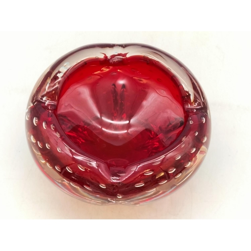 217 - Whitefriars Ruby Red Controlled Bubble Molar Bowl. 9cm High, 14cm Diameter.