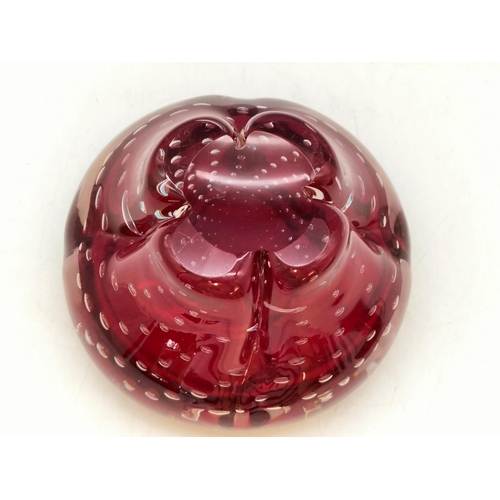 217 - Whitefriars Ruby Red Controlled Bubble Molar Bowl. 9cm High, 14cm Diameter.