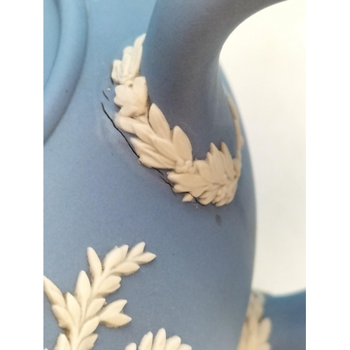 221 - Wedgwood Blue Jasper Teapot. Glazed Inside. A/F Hairline to Handle. 13cm High x 23cm.