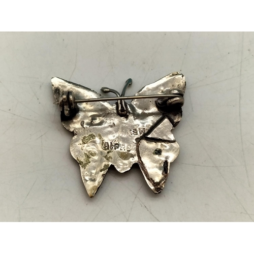 223 - Mexican Alpaca Silver and Abalone Butterfly Brooch.