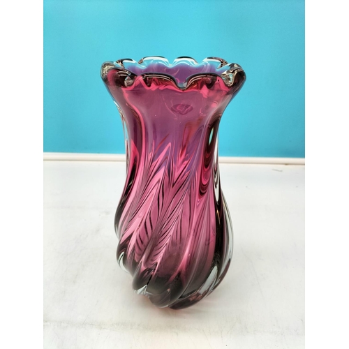 228 - Czech Bohemia Cranberry Coloured 24cm Glass Vase and Bowl.