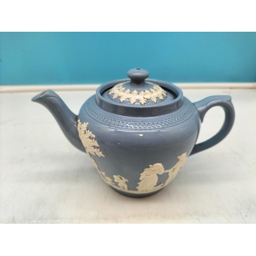 234 - Dudson Jasperware Teapot, Milk and Sugar Bowl. Teapot 12cm High x 20cm.