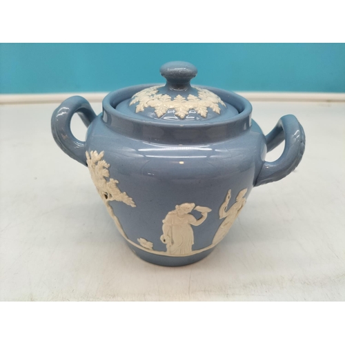 234 - Dudson Jasperware Teapot, Milk and Sugar Bowl. Teapot 12cm High x 20cm.