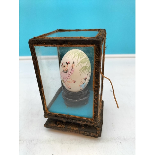 345 - Early 20th Century Hand Painted Egg in Display Case, Japanese Satsuma 30cm Vase plus Plates (2).