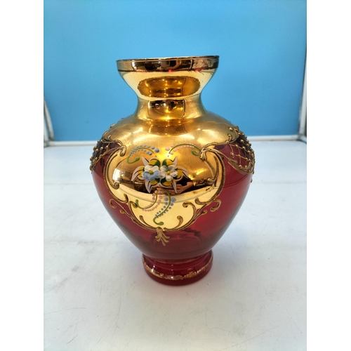 528 - Box of Assorted Vintage and Modern Glass Items to include Bohemia Hand Painted Cranberry Vase, etc.