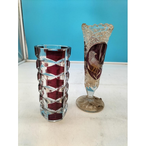 528 - Box of Assorted Vintage and Modern Glass Items to include Bohemia Hand Painted Cranberry Vase, etc.