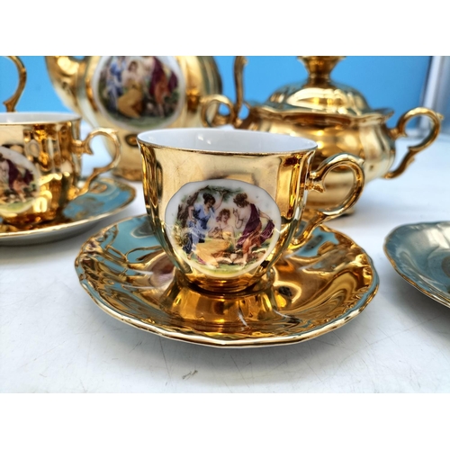 530 - Gilded Czechoslovakia Pottery 11 Piece Part Coffee Set with Neo Classical Decoration.