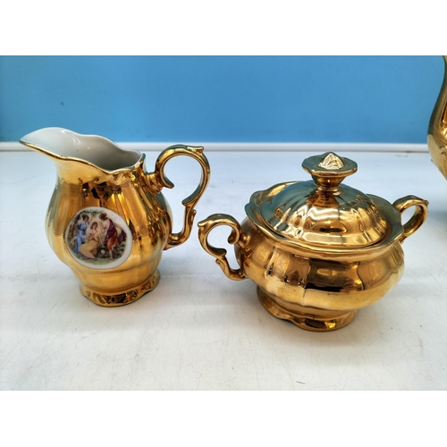 530 - Gilded Czechoslovakia Pottery 11 Piece Part Coffee Set with Neo Classical Decoration.