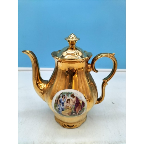 530 - Gilded Czechoslovakia Pottery 11 Piece Part Coffee Set with Neo Classical Decoration.