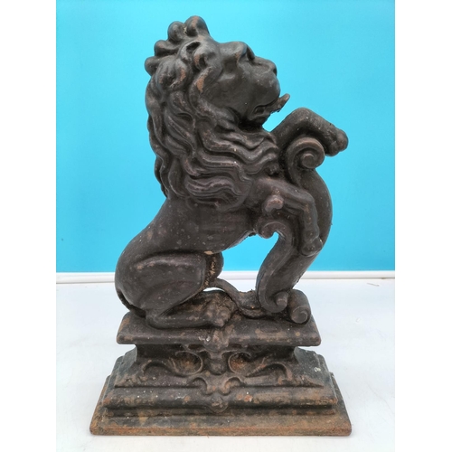 10 - Large Victorian Cast Iron Rampant Lion Doorstop. 37cm High x 25cm.