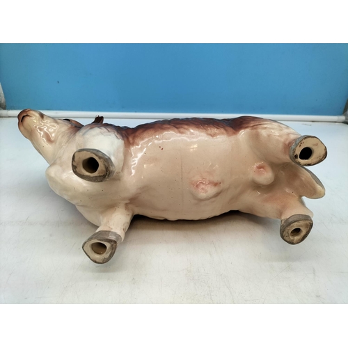 130 - Hand Painted Ceramic Figure of a Bull. Unmarked but Probably Coopercraft. 17cm High x 28cm.