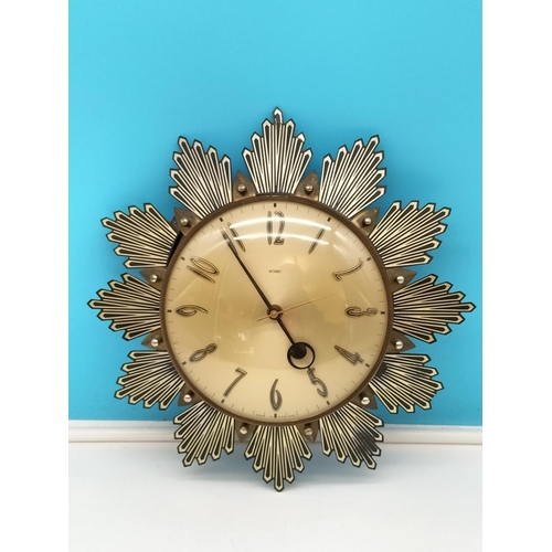 16 - Metamec Sunburst Clock. Approx 34cm Diameter. W/O. End Missing on One Fin.