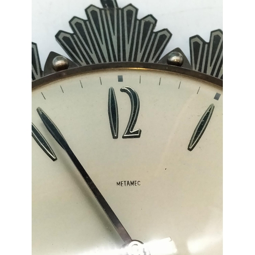 16 - Metamec Sunburst Clock. Approx 34cm Diameter. W/O. End Missing on One Fin.