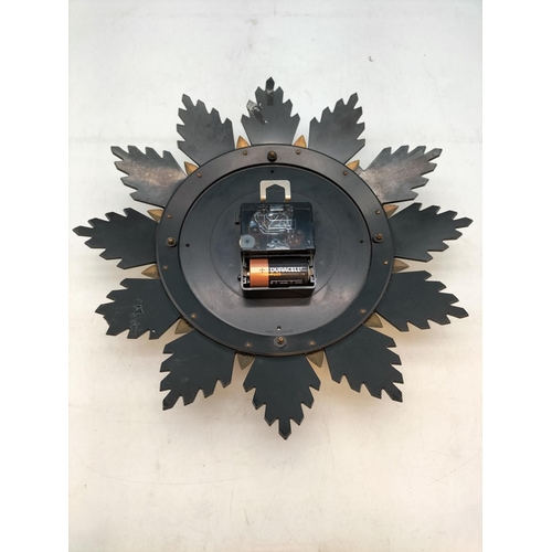 16 - Metamec Sunburst Clock. Approx 34cm Diameter. W/O. End Missing on One Fin.