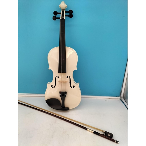 242 - Gear 4 Music White Violin in Case. 60cm Long. Collection Only.