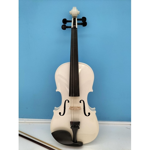 242 - Gear 4 Music White Violin in Case. 60cm Long. Collection Only.