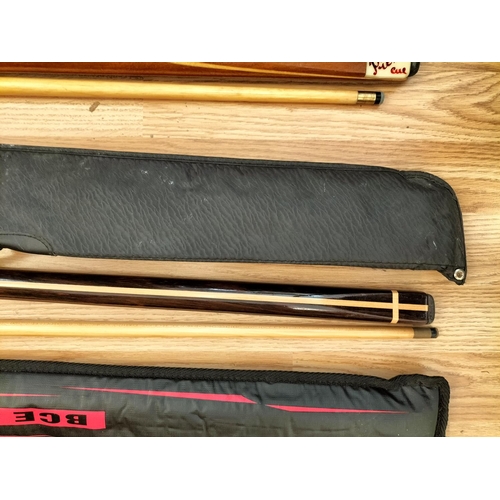 244 - Cues (3) - Pot Black, BCE and Pierre Cues with Cases.